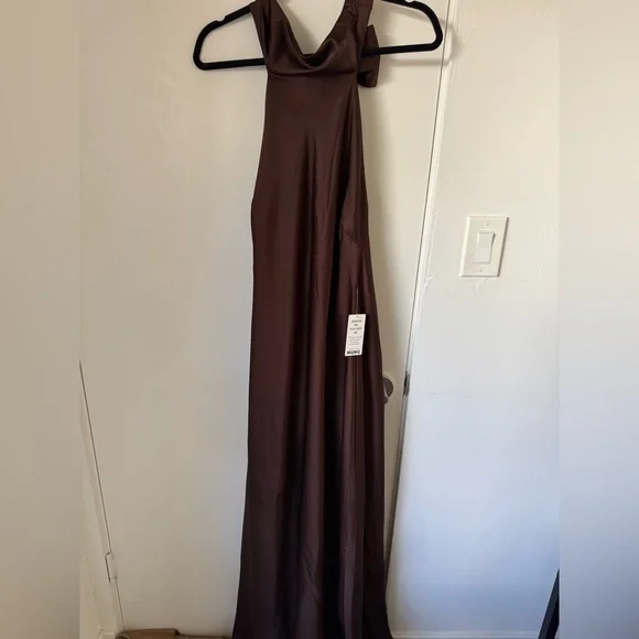 Show Me Your MuMu Brown Satin Halter Maxi Dress - Picture 3 of 3